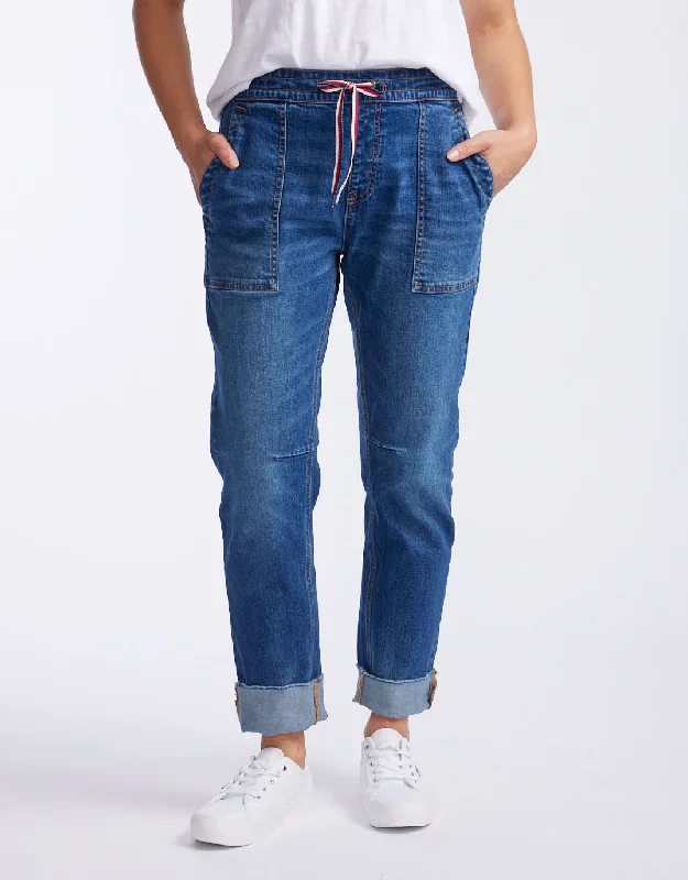 Cara Raw Hem Denim Jogger - Dark Wash